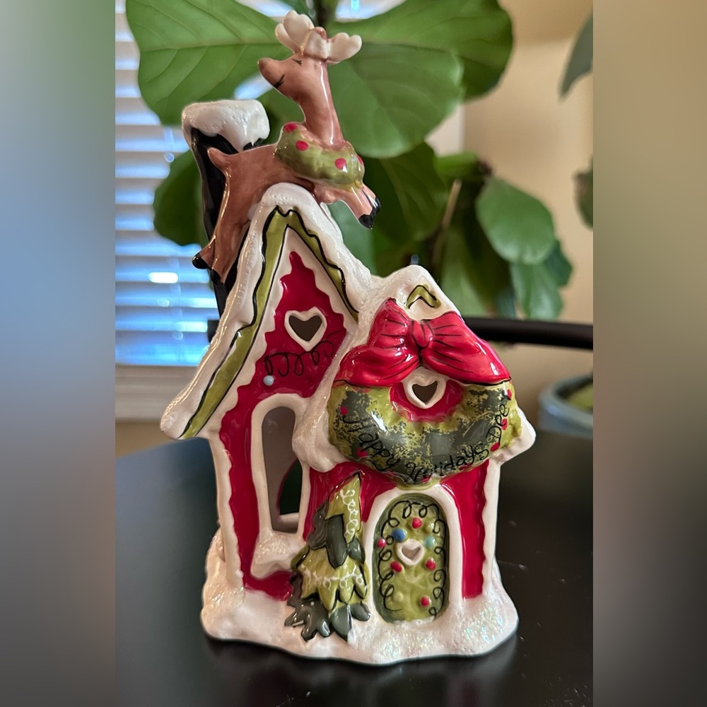 Blue Sky Clayworks Christmas Reindeerville Tea Light Candle Holder